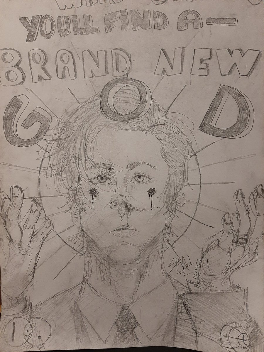 0boethiah's tweet photo. "And when the sun comes up
You'll find a- BRAND NEW GOD."

3-4hours drawing ✏
Fanart of IDKHow / Dallon Weekes ! 🎸❤

[#idkhow #idontknowhow #searchparty #srchparty #whiteshadow #razzmatazz #fanart #idkhowfanart #leavemealone #drawing #traditionalart] https://t.co/Ey65wsHYHS