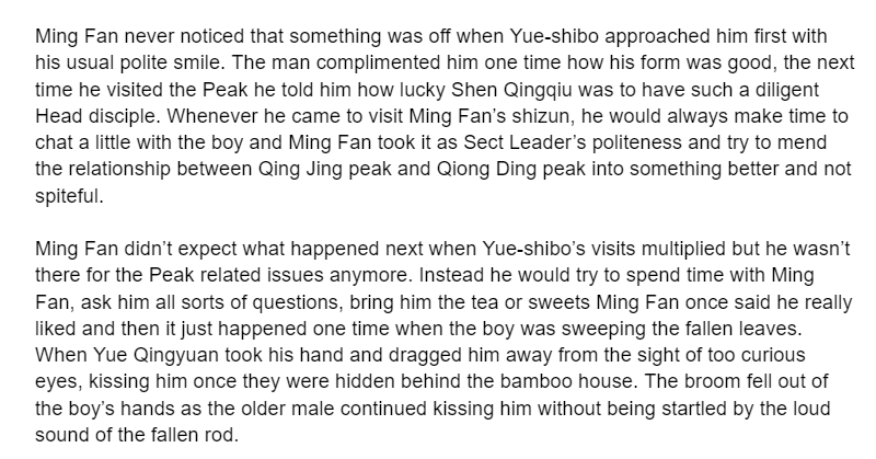 Lartharion's tweet photo. Unbetad, underage, thread for snippets from yandere YQY au who molds MF into his Xiao Jiu²
Will update this thread each day during the #MingFanWeek2021 with different scene from the au. It may contain abuse/grooming/trauma coping/nsfw
1/7
#QiFan #svsss
its 22th for me ok https://t.co/wNxlq2YfYb