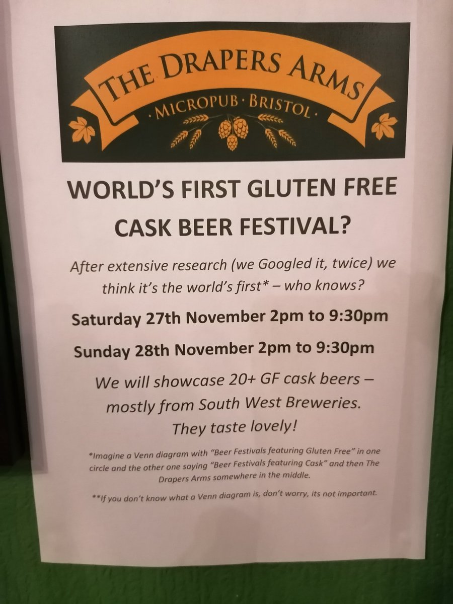 All set up for next weekend. Looking forward to it. Well, we've actually been selling GF beers, of all strengths, colours and styles for nearly six years now; so nothing for any potential gluten lovers (could there possibly such a thing?) to be concerned about; so c'mon down.