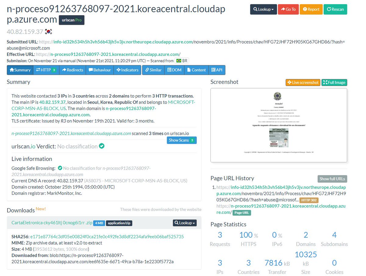 ffforward's tweet photo. Speaking of which, here is an #Ousaban 🇧🇷 banker w. @policiafederal lure that uses @Azure both as a redirect and landing, and the landing page has the zipped malware stored as a blob in the html itself.
https://t.co/b5JNML02Un
2nd stage: https://t.co/C7YxtJXp2M https://t.co/j93O48r8pP