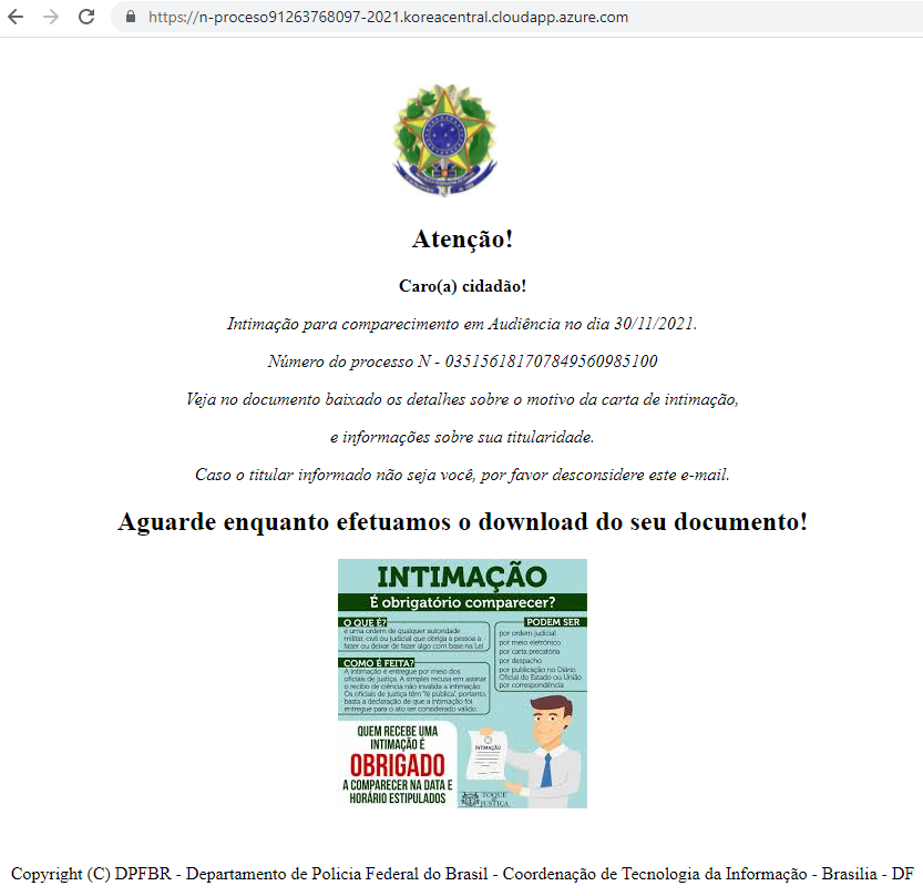 ffforward's tweet photo. Speaking of which, here is an #Ousaban 🇧🇷 banker w. @policiafederal lure that uses @Azure both as a redirect and landing, and the landing page has the zipped malware stored as a blob in the html itself.
https://t.co/b5JNML02Un
2nd stage: https://t.co/C7YxtJXp2M https://t.co/j93O48r8pP