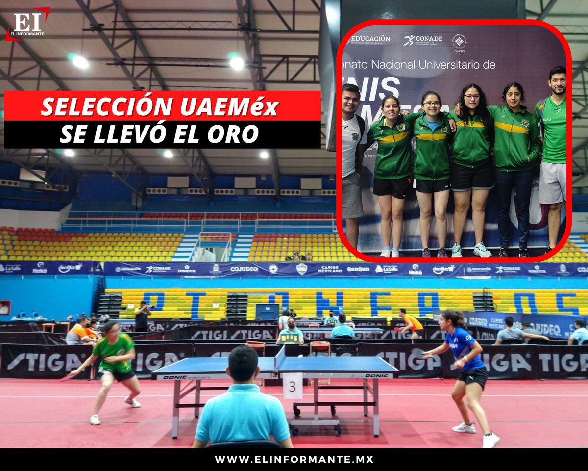 ElInformanteMX's tweet photo. 🐎 #UAEMéx SUMA UNA MEDALLA DE ORO 🥇
La selección universitaria de tenis de mesa, venció al #itesmmty en el Campeonato Nacional Universitario 2021, muchas felicidades equipo verde y oro.
https://t.co/wwsBI3EVD1
#Edomex #Deporte https://t.co/FA72JUyknt
