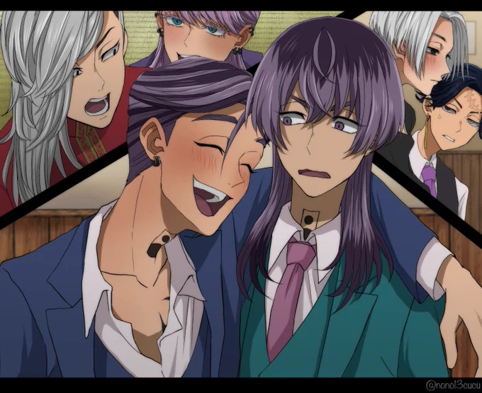 #  引 用R Tで絵をあげて5 人指名してバ トンでお気 に入りの絵を載せる
めちゃくちゃ大好きな、なとちゃんからバトンもらえて嬉しい!🥰🙏ありがとおお!最近の過ぎるけどやっぱり楽しそうな絵が好きなのと最後のは初期の方でめちゃくちゃ漫画と睨めっこしながら時間かけて描いたので好きです💕 https://t.co/tuGKPkSMs7 