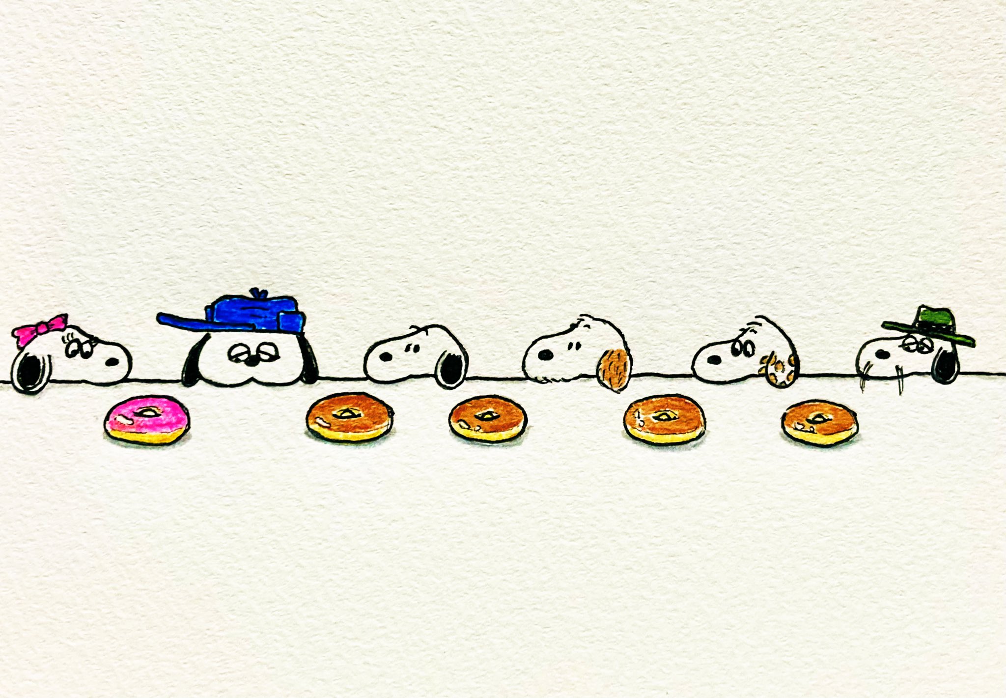 Twitter 上的 Wlfa Snoopy Day270 ベーグルを食べるオラフ 100日後も食べるオラフ アナログイラスト T Co Rjibs3dvo6 Twitter