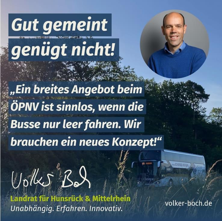 Knapp zweieinhalb Jahre läuft das neue ÖPNV-System im Rhein-Hunsrück-Kreis: oftmals leer. Das ist ein Zustand, der sich dringend ändern muss. Bin bereit, es anzugehen. #RoadtoRHK