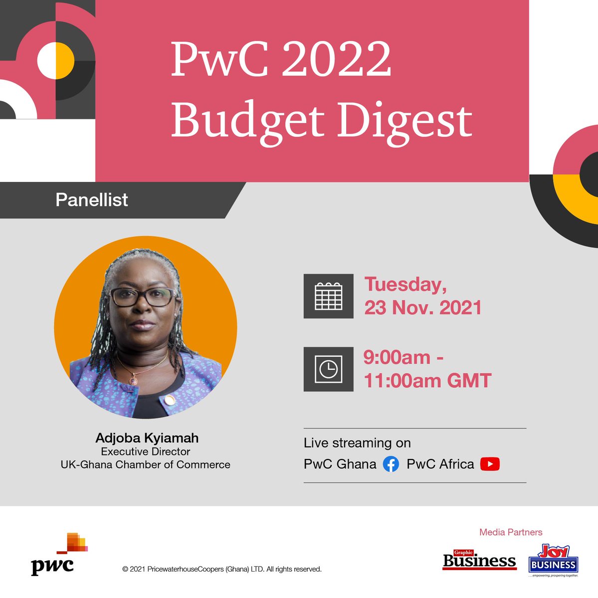 PwCGhana's tweet photo. Meet our expert panellist for our upcoming 2022 Budget Digest. 
#PwCGhana #GhanaBudget #BudgetDigest #Budget2022 #Ghanaeconomy #TaxLaws  
@UKGCC
@UKGCC_ACCRA
UK-Ghana Chamber of Commerce https://t.co/YV7A3SRXOS