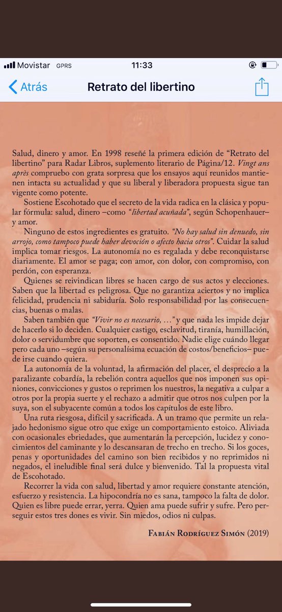 Querido y generoso amigo por 25 años, hoy se fue el gran <a href="/AEscohotado/">Antonio Escohotado (In Memoriam)</a> Maestro impertinente e irreverente, a fuerza de erudición, datos concretos y razonamiento despojó de prejuicios, liberó de pensamientos y posturas políticas complacientes y abrió la cabeza a varias generaciones