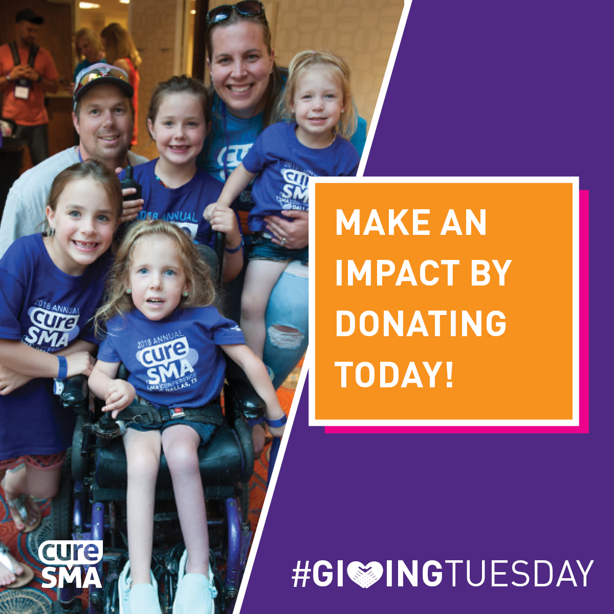 CureSMA's tweet photo. #GivingTuesday, the worldwide day of charitable giving, is next week! People choose to give to Cure SMA because they can see their donations directly impact the SMA community. 

Share why you give and make a gift today at https://t.co/U4QIon4Fom. https://t.co/8Y1sxFQzbz