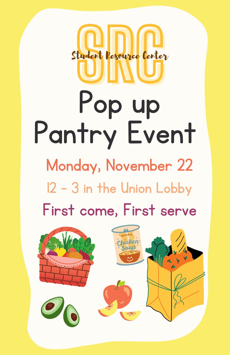 BWBrainCenter's tweet photo. The Brain Center Student Resource Center will host a pop-up pantry Monday from 12pm - 3pm Union Lobby. Food boxes for Thanksgiving Break, meals from Campus Plate and more! First come, first serve. See you there! Contact Teri Seabrook with any questions tseabroo@bw.edu  🍊🛒🍞 https://t.co/iqm1TtUBfT
