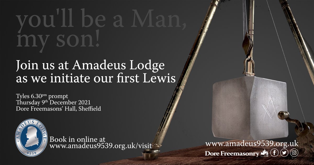 We will be holding an initiation ceremony at our meeting on Thursday December 9th at 6.30pm
Not only is this an initiation, which is special in itself, but our new initiate is a 'Lewis'.
To book in visit amadeus9539.org.uk/visit
#derbyshirefreemasons @DerbysCraftPGL