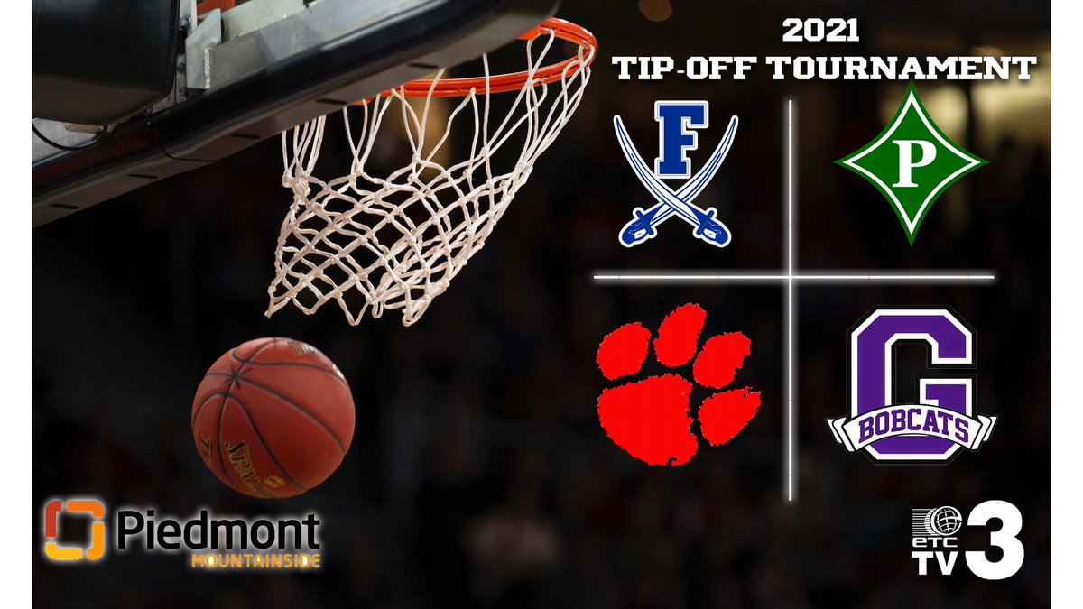 Monday, Nov 22nd - ETC/Piedmont Mountainside Tip Off Tournament - Channels 3 or 403 in HD

Game 1 - 3:00 pm, Copper Basin vs Pickens (Girls)
Game 2 - 4:30 pm, Copper Basin vs Pickens (Boys)
Game 3 - 6:00 pm, Gilmer -vs- Fannin (Girls)
Game 4 - 7:30 pm, Gilmer -vs- Fannin (Boys)