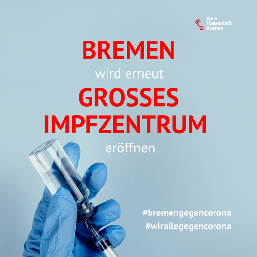 ImpfzentrumB's tweet photo. In Bremen wird zeitnah erneut ein großes Impfzentrum eröffnen. Gesundheitssenatorin, die "Initiative Bremen impft" und verschiedene Hilfsorganisationen haben sich am Freitag, 19. November 2021 auf die Grundzüge des neuen Impfzentrums verständigt.
#bremenimpft #bremen https://t.co/f2jHeiXjdA