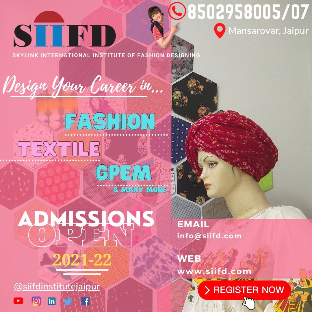 siifdfashion's tweet image. ✨Get to the most prominent courses and build your career with SIIFD. Hurry🏃🏻 up! 
Admissions Open for 2021-22 batch. Get your admissions in #fashion #fashiondesigning #textiledesigning #garmentproductionandexportmanagement #gpem #boutiquemanagement #stitching #productionhouse