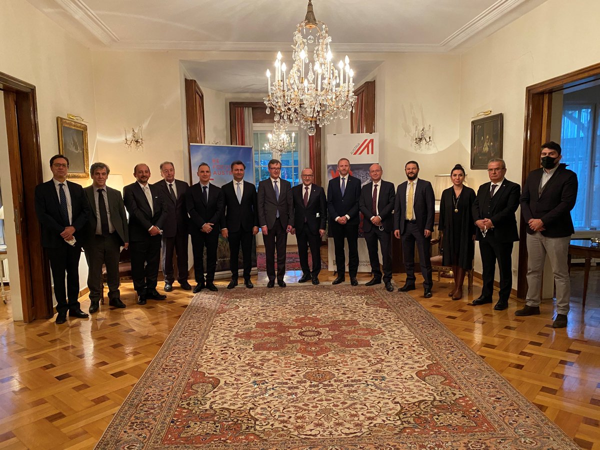 AustriaInAnkara's tweet photo. #ReFocusAustria in Turkey, 19th November: Ambassador Johannes Wimmer and Head of Advantage Austria in Ankara Christian Maier welcome @TOBBiletisim Vice-President Ayhan Zeytinoğlu and representatives of Austrian companies in Turkey for a business round table. @austria_in_tr https://t.co/ziAgtvuQXA