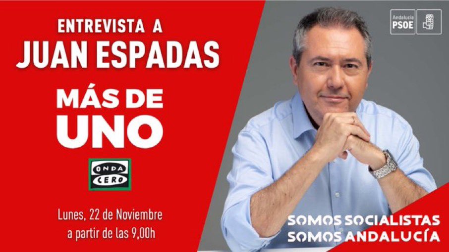 📆 ¡Buenos días! A partir de las 9:00, entrevista al secretario general del <a href="/psoedeandalucia/">PSOE de Andalucía</a>, Juan Espadas, en 📻 <a href="/MasDeUno/">Más De Uno</a>.

📲 En directo ⤵️
ondacero.es/directo/