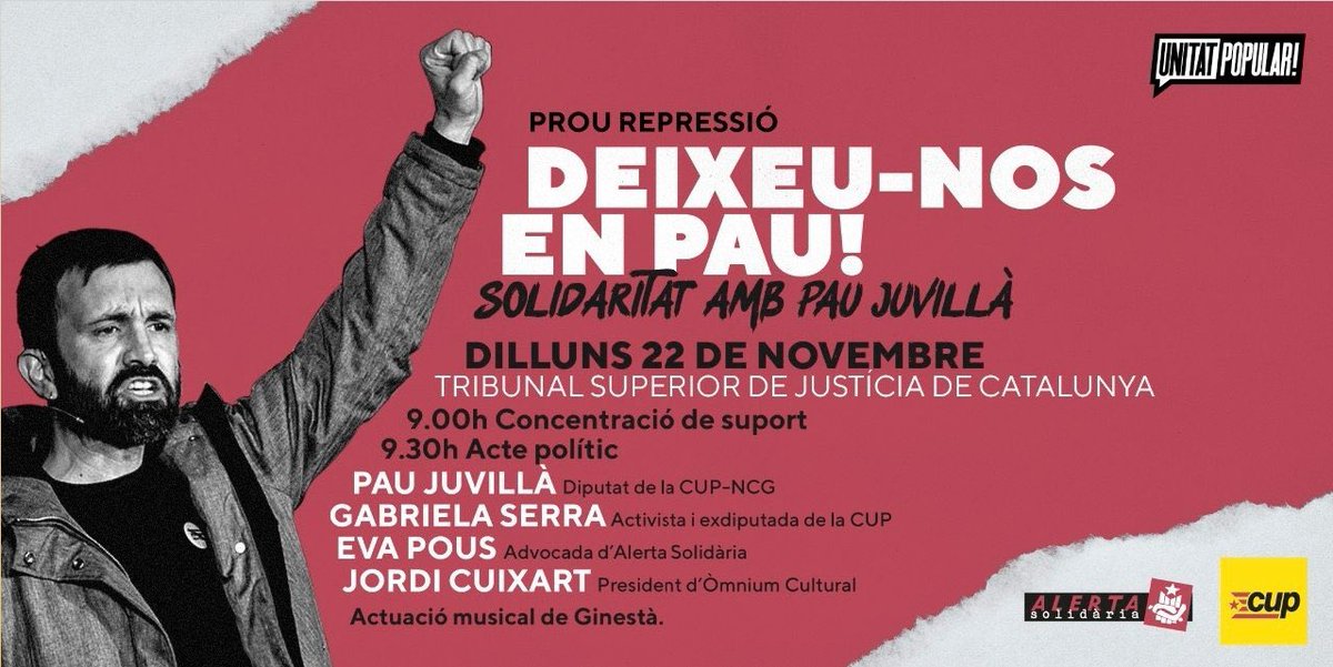 XavierAntich's tweet photo. Cap al TSJC!
Solidaritat incondicional amb @pjuvilla, acusat en un nou judici polític contra l’independentisme.
Deixeu-nos en Pau! https://t.co/77pk9R4BqK