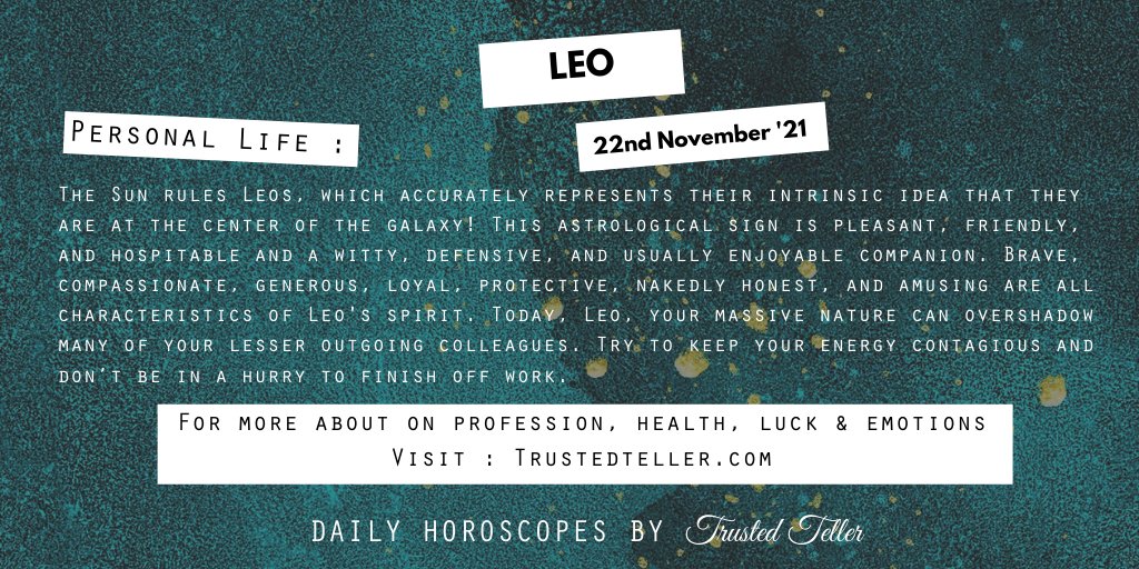 Trustedteller's tweet image. To know more, click on the link below.
trustedteller.com/horoscope

#Leo #Taurus #Scorpio #Sagittarius #Horoscope #ASTRO_GATEWAY_OPEN #ZodiacFacts