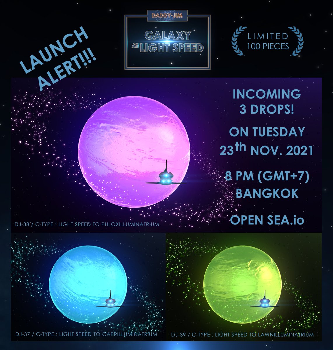 Daddy_Jim_NFT's tweet photo. 🚨Extraordinary planet! These planets are full of helium + magnesium + hydrogen gas, they can glow!

🚀Incoming 3 drops on Tue. 23th Nov. 2021 at 8 PM (🕗GMT+7) Bangkok on @opensea > https://t.co/s4LGnoJNIY

#NFT #NFTCommunity #nftcollector #NFTcollection #NFTcollectibles #NFTs https://t.co/E4DzvuJAMq