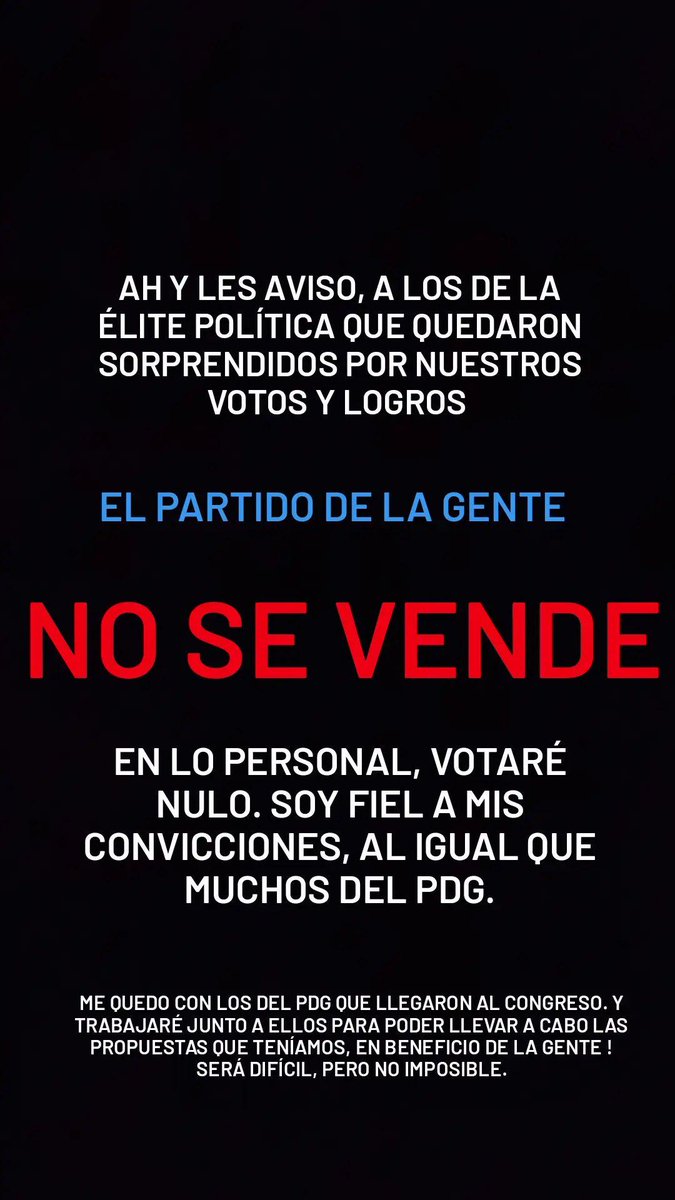 Makitabecker's tweet photo. EL PARTIDO DE LA GENTE NO SE VENDE ❌
Ahora los de Kast y Boric se harán los amorosos con nosotros. Pero les aviso, mi voto es NULO. No nos vendemos ni a la derecha ni a la izquierda.
@ChilePDGcl @Parisi_oficial 
#ParisiLaSorpresa
#Pdgnosevende
#Elecciones2021CL https://t.co/lmGEfw5oqd