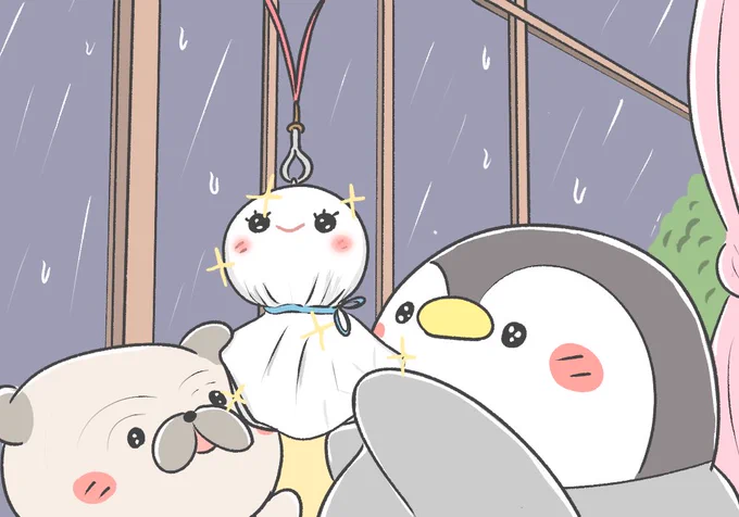 雨の月曜日
久しぶりの雨なのでてるてる坊主飾りましたー! 