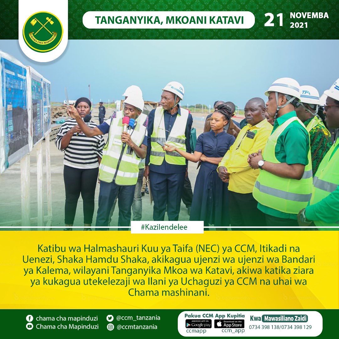 ccm_tanzania's tweet photo. Katibu wa Halmashauri Kuu ya Taifa, Itikadi na Uenezi Ndg. @hamdu_shaka Novemba 21,2021 katika ziara ya kuimarisha uhai wa chama katika mashina , amekagua mradi wa ujenzi wa jengo la hospitali ya wilaya ya Tanganyika pamoja Na ujenzi wa bandari ya Kalema wilaya ya Tanganyika . https://t.co/NIJo9VqShy