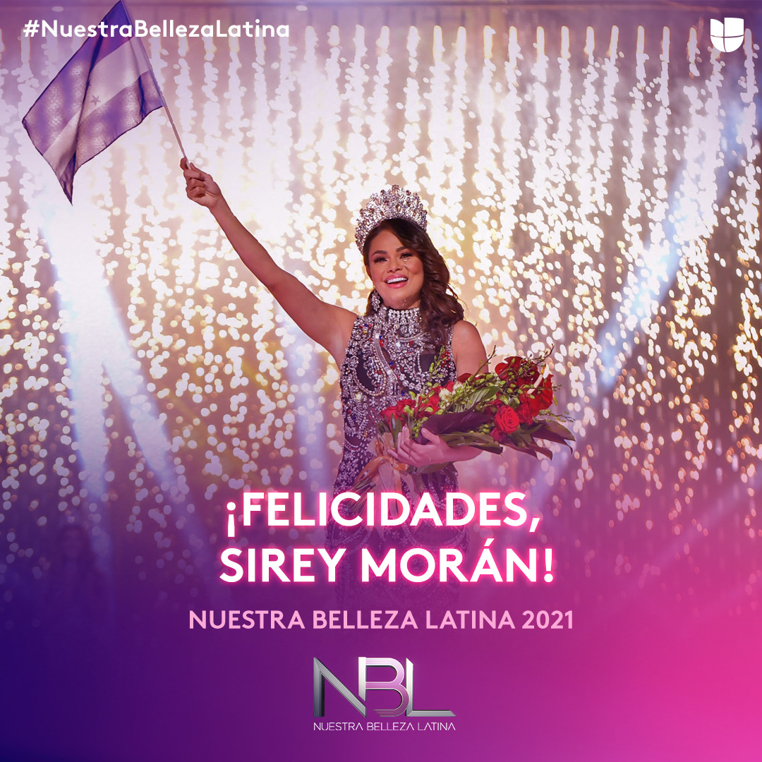 Después de intensas semanas, #Sirey es la nueva reina de #NuestraBellezaLatina. 👑¡Felicidades! ✨💜