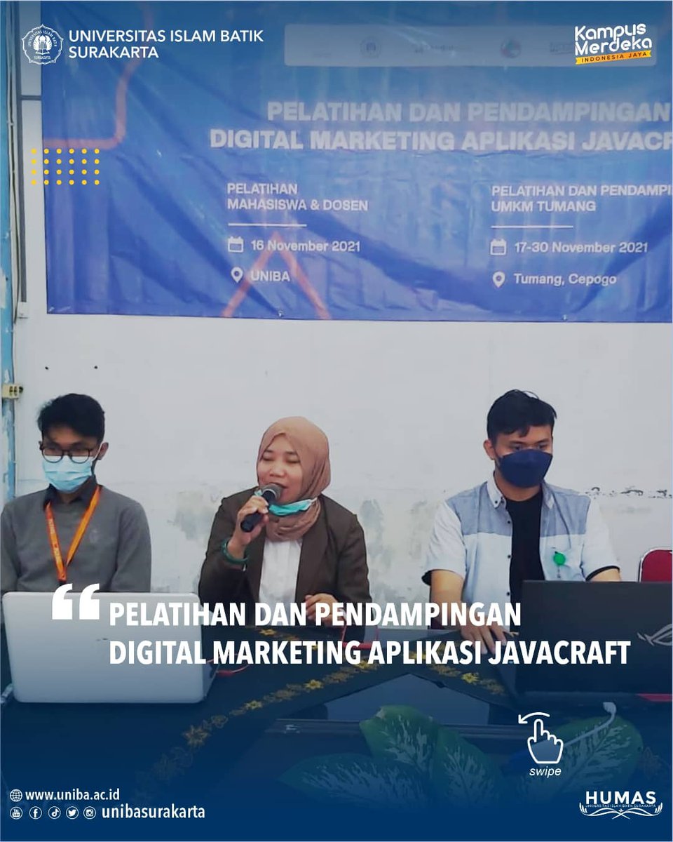 UIBSurakarta's tweet photo. Tim Matching Fund UNIBA Surakarta adakan pelatihan dan pendampingan bagi para UMKM penggunaan E-Commerce JAVACRAFT

#unibasurakarta #matchingfund #uniba #umkm #ecommerce #kampusmerdeka #javacraft https://t.co/sTz4ieAo7T