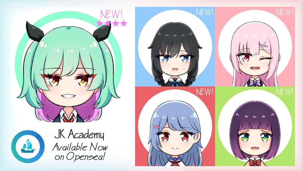 JKAcademyNFT's tweet photo. ✨NEW DROP ✨
 
JK Academy Update!! 🤍
5 new students have arrived in the Academy!

Please take a look on Opensea! 🤍
https://t.co/9JYFQgdjVN 

#JKAcademyNFT
#NFTs #NFTdrops #nftcollectors #NFTartist #AnimeNFT #NFTAsia #NFTJapan #NFTthai #opensea https://t.co/qp0VIdx6rj