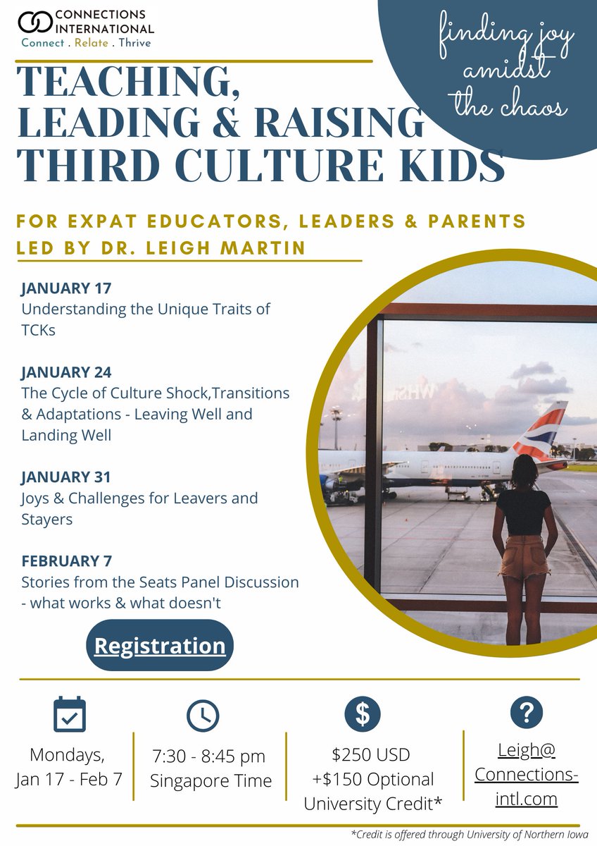 Back by popular demand - Teaching, Leading &amp; Raising Third Culture Kids discusses how we can all work together to best support TCKs in school &amp; at home. Join this 4-week course &amp; earn (optional) university credit w/ <a href="/UNIEdLead/">UNI Ed Lead</a>
Register here:forms.gle/JzRLyKYfDh4JbE…