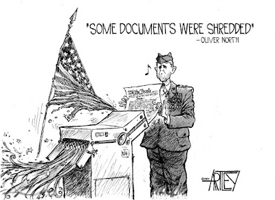 DrPnygard's tweet photo. #NationalSecurityCouncil staff member #OliverNorth & his secretary, #FawnHall, began shredding documents OTD in 1986 that exposed their participation in a range of illegal activities regarding the sale of arms to Iran & the diversion of the proceeds to a rebel Nicaraguan group. https://t.co/TYopOhAIIm