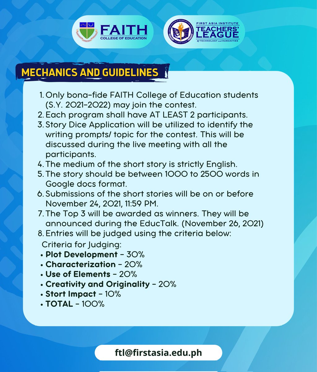 faithtlofficial's tweet photo. STORY DICE – SHORT STORY WRITING CONTEST

• This is a short story writing contest. Story Dice Application will be utilized to identify the writing prompts/ topics.

#NationalReadingMonth2021
#FAITHCoEd https://t.co/u8QEOse4T2