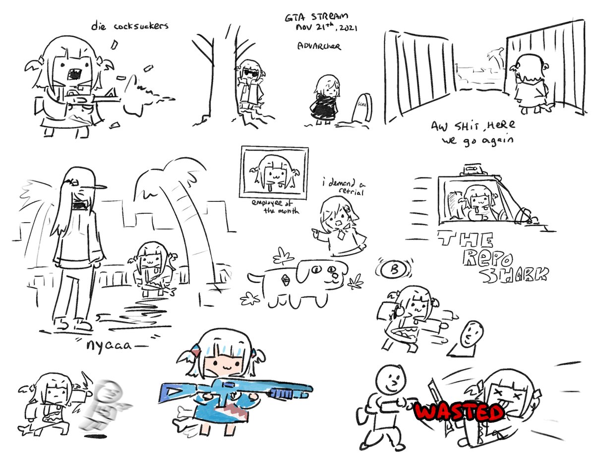 GTA stream doodles tonight!
#gawrt 