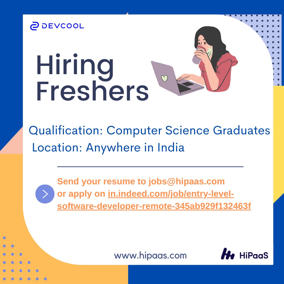 hipaasinc's tweet photo. Looking to start the career as an entry-level software engineer with a reputed firm driven by technology.
We are hiring Freshers who are graduated computer Engineers.
Please send your resume at jobs@hipaas.com
For more details, visit https://t.co/mmgxQMIKlK
#Hiring #hipaas #Jobs https://t.co/KHyUPEHY2k