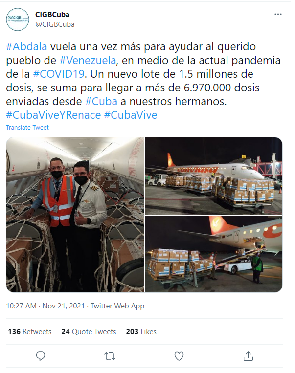 FlconEYES's tweet photo. Estaba en lo cierto. Solo que ellos no dicen que eran 3 aviones, ni que el dinero se pagó en cash por valija diplomática. Confirmado el #YV2966 y la venta de vacunas. #cuavion #Cuba #21Nov https://t.co/qbP12lsPVn