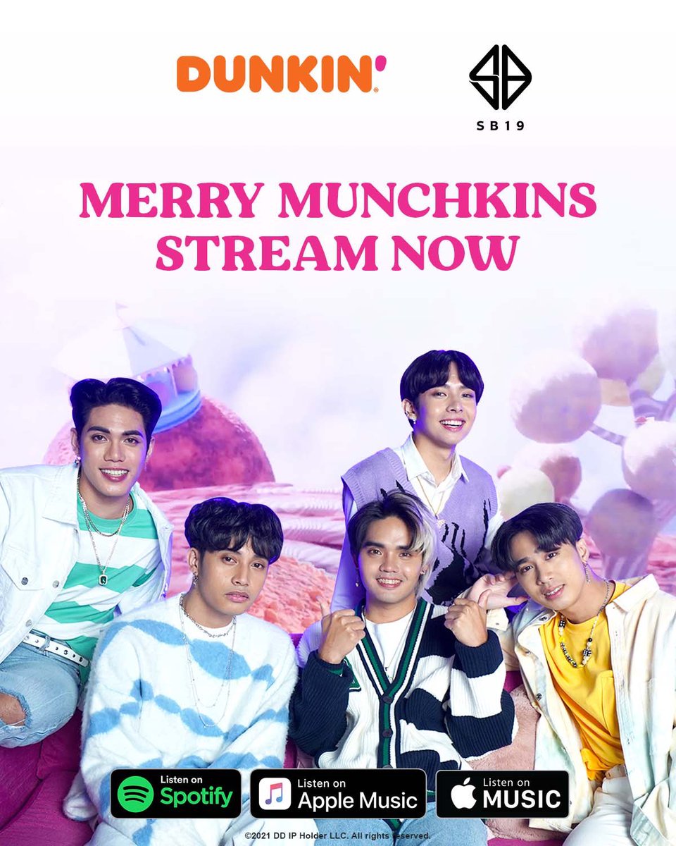 #SB19xDunkinPH #MerryMunchkin 
<a href="/SB19Official/">SB19 Official</a>'s "Merry Munchkin”🎄 is now available to stream on Spotify, iTunes, and Apple Music. 🥰
Stream here: lnk.to/DP-MMSB19