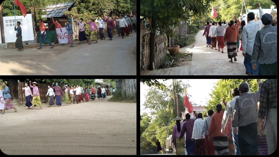 Unrelenting people from Shwebo, Sagaing region, took a stride in marching as a strike to overthrow military dictatorship today, flying the flags high.   #Nov22Coup #WhatsHappeningInMyanmar