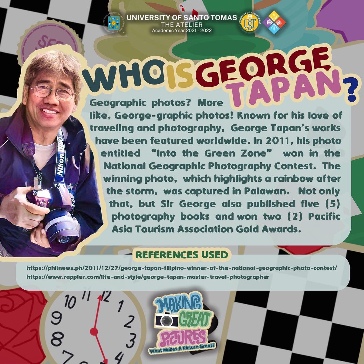 USTSHSAtelier's tweet photo. Atelier is thrilled to announce that we are having renowned and multi-awarded photographer— George Tapan— as our guest speaker for the webinar entitled 𝗠𝗮𝗸𝗶𝗻𝗴 𝗚𝗿𝗲𝗮𝘁 𝗣𝗶𝗰𝘁𝘂𝗿𝗲𝘀: 𝗪𝗵𝗮𝘁 𝗠𝗮𝗸𝗲𝘀 𝗮 𝗣𝗶𝗰𝘁𝘂𝗿𝗲 𝗚𝗿𝗲𝗮𝘁? 🎊🤍

(1/2) https://t.co/coDBSY06sk