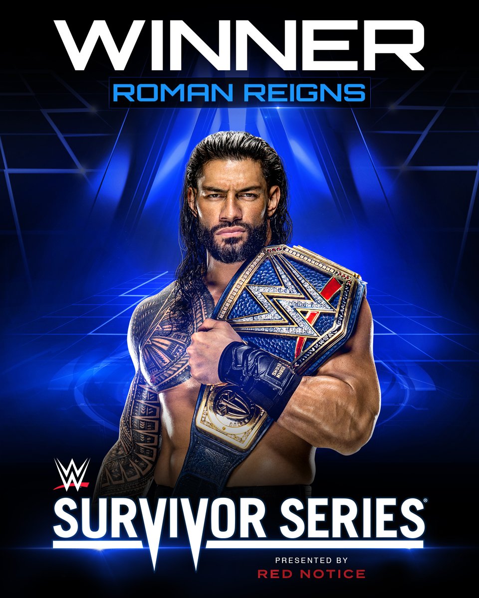 WWE's tweet photo. The Head of the Table prevails at #SurvivorSeries! 

@WWERomanReigns @WWEBigE @HeymanHustle https://t.co/L1S9ZSeezZ