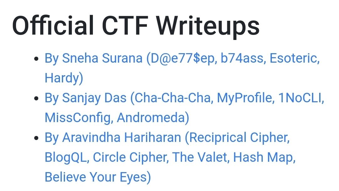 Official writeups by <a href="/sneha_surana/">SNEHA SURANA</a>, <a href="/p3n7a90n/">Sanjay</a>
and <a href="/aravindha1234u/">Aravindha Hariharan</a> for challenges from our recent Winja CTF event <a href="/_c0c0n_/">c0c0n2025</a> are now available. Visit our website to access the links: winja.site/past-events/wi…

#WinjaCTF <a href="/nullcon/">NULLCON</a>