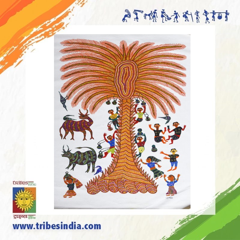 The Gond paintings are always done freehand. Putting brush straight to canvas or paper, they seldom need an outline or rough sketch. 
Buy these paintings <a href="/40/">40</a>% discounts only in tribesindia.com
Buy now - bit.ly/3DANQFB &amp; bit.ly/3FBkkzN