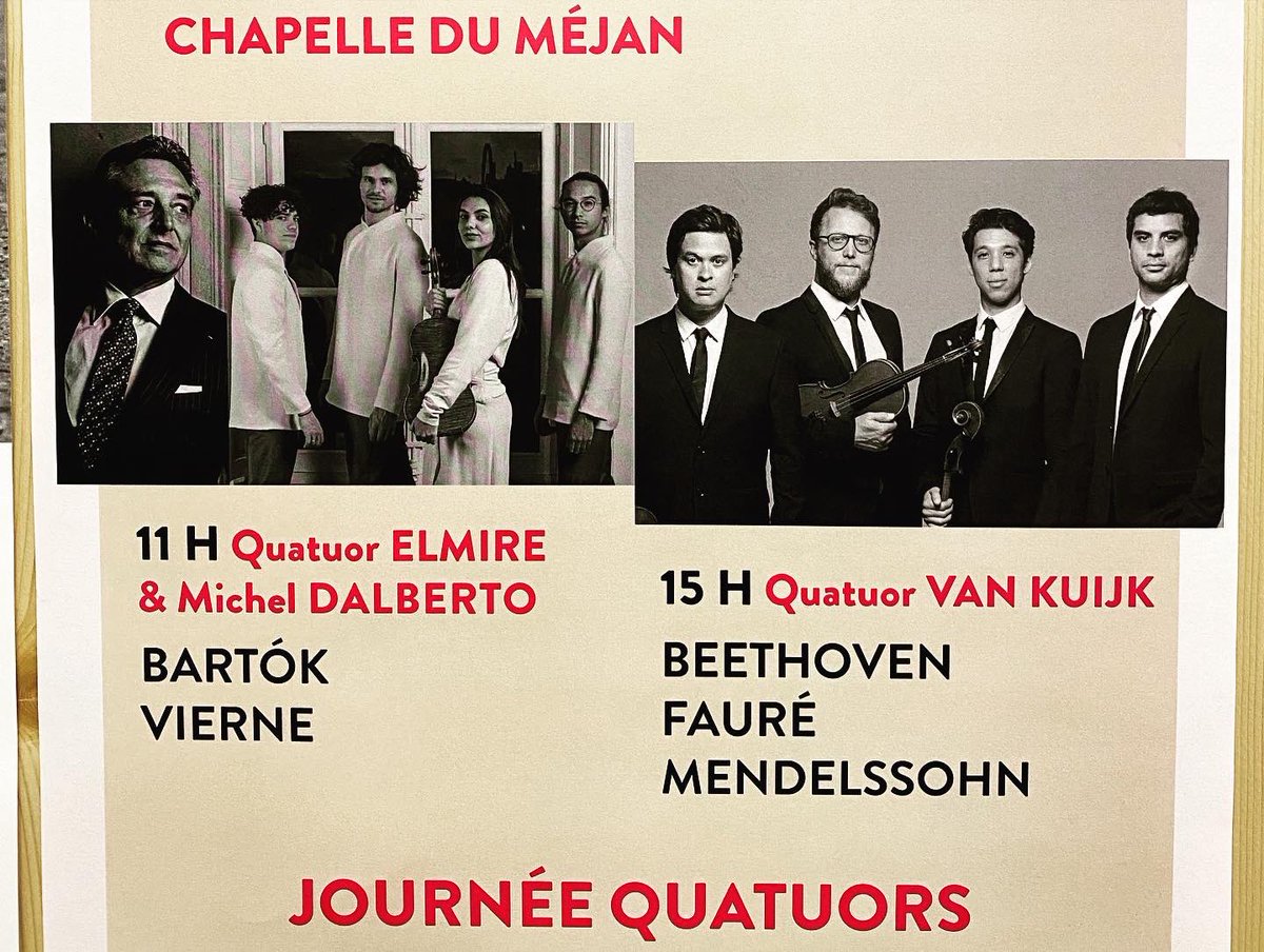 La_Belle_Saison's tweet photo. Magnifique journée quatuors hier au Méjan ! @AssoMejan 
2 concerts offerts par le @ElmireQuatuor et Michel #Dalberto, avec le sublime quintette de #Vierne, puis le @quatuorvankuijk qui poursuit son cycle Mendelssohn. ✨ https://t.co/TbCFuzPL1q