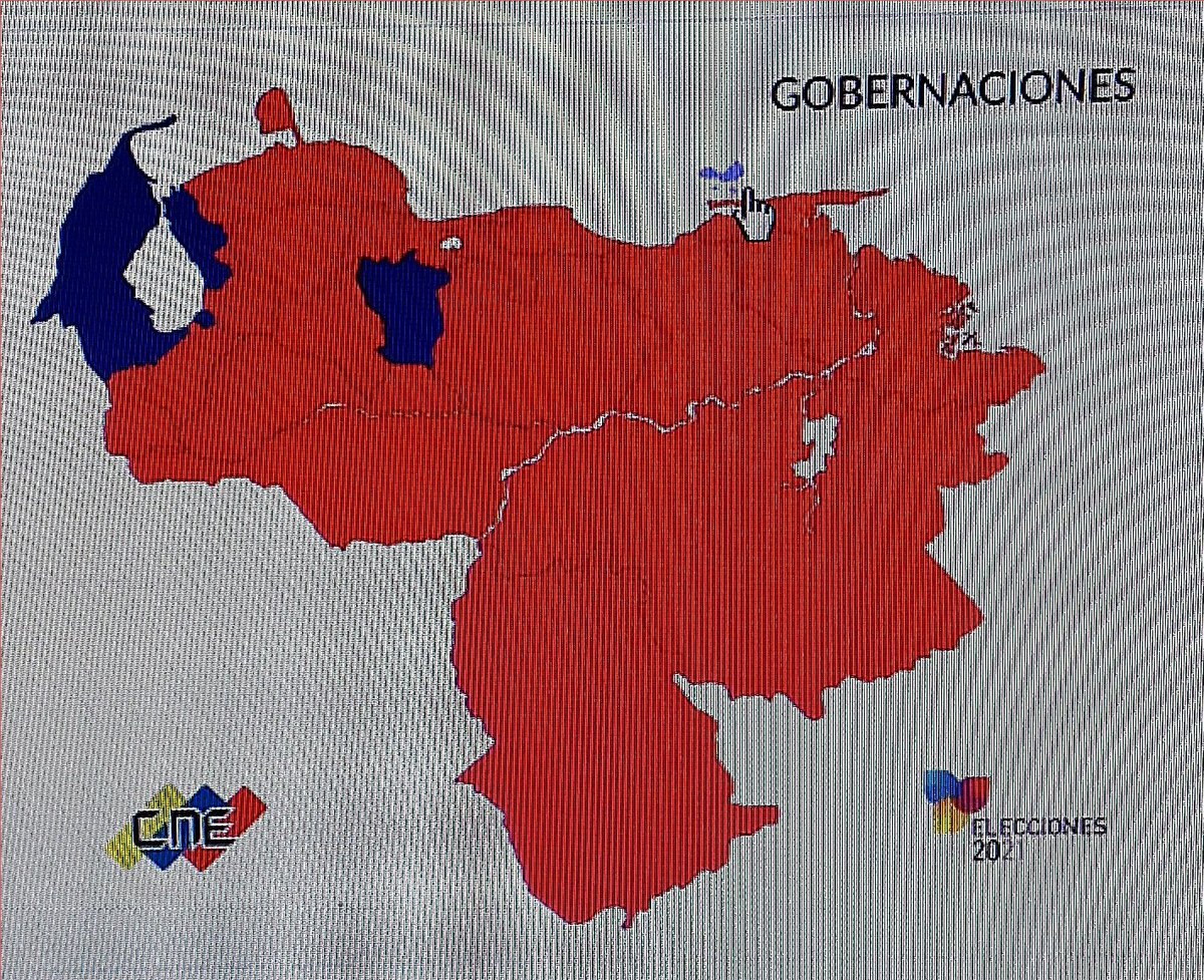 Así quedó el mapa de Venezuela dibujado políticamente después del primer boletín.  #Regionales2021