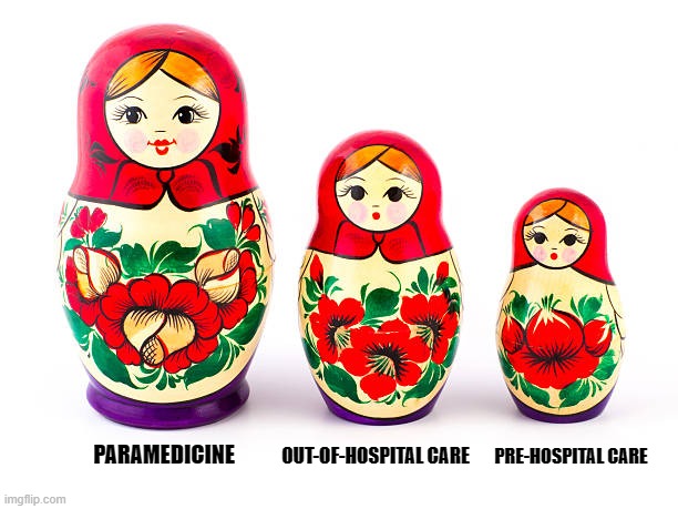 I don't see it as an "vs" relationship, but closer to a domain within a domain. 

i.e. pre-hospital sits within out-of-hospital