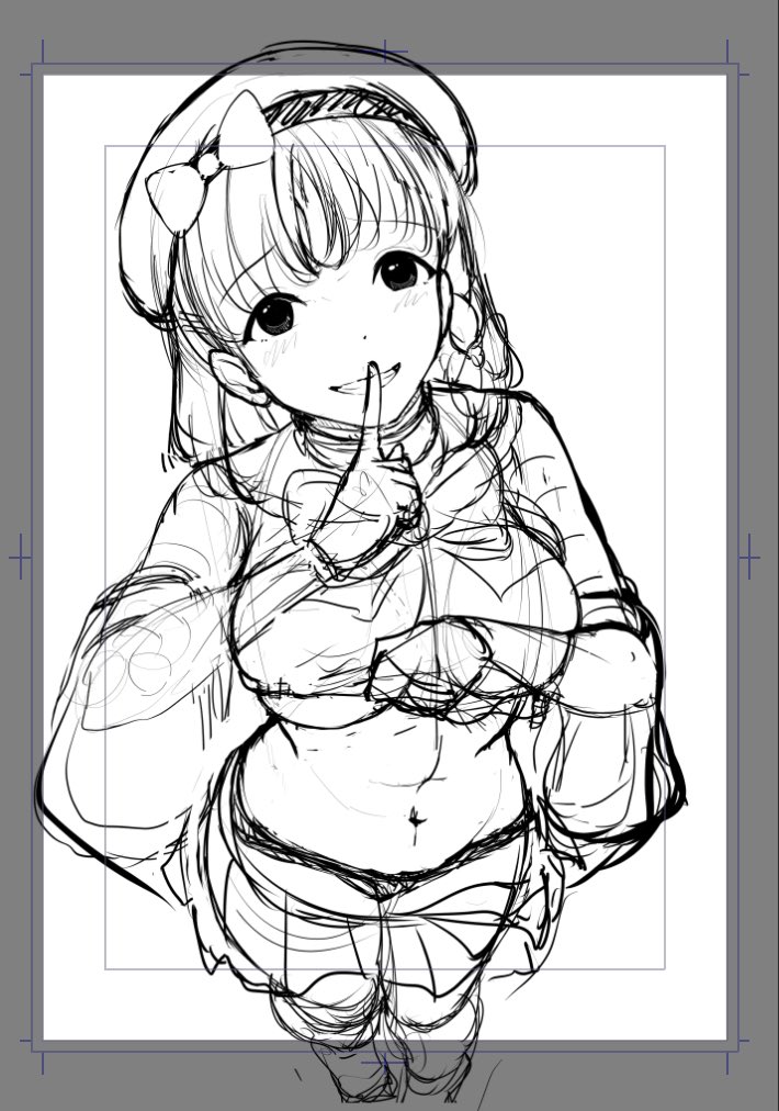 なんか微妙。上と下が合ってない気がする。明日修正
お顔も絵柄の迷子でなんかエロスが足りない。構図自体が駄目なのかもしれない。うーん🧐 