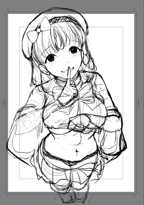 なんか微妙。上と下が合ってない気がする。明日修正
お顔も絵柄の迷子でなんかエロスが足りない。構図自体が駄目なのかもしれない。うーん🧐 