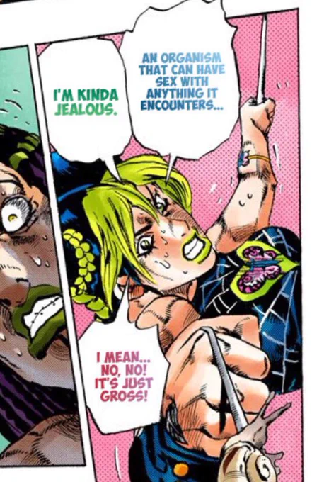 I like how the Chad Araki just wrote the part 6 cast like anyone else.

Joylne isn't mature. She's a reckless, perverted (and in a way that isn't even played for sex appeal) 19 year. And it's awesome. https://t.co/1f3qjao6Ar 