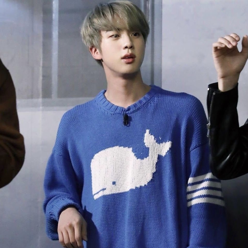 jin files on X: seokjin wearing his blue kore sweater 🐳 https