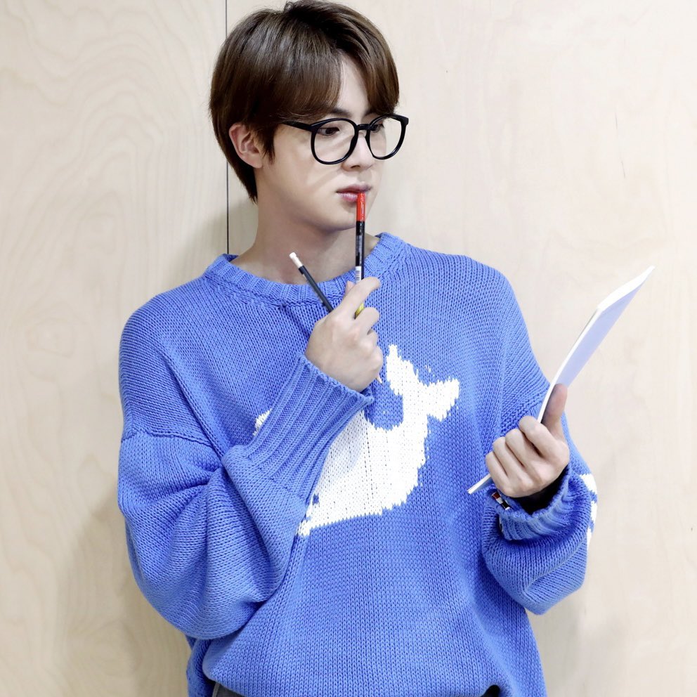 jin files on X: seokjin wearing his blue kore sweater 🐳 https