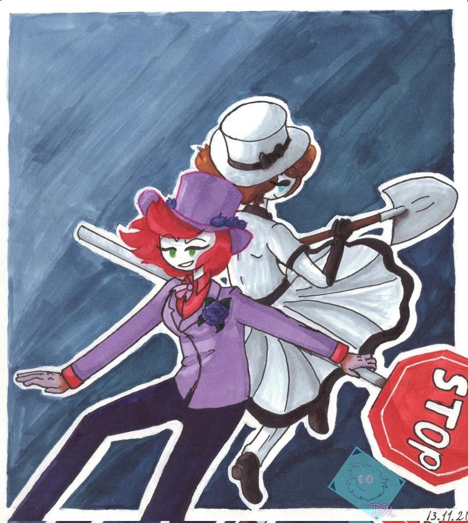 DMultic's tweet photo. #henrystickmincollection 
#stickmanoc #henrystickminoc #sticksona 
#thehenrystickmincollection 
#ellierose
#toppat_clan #Toppats #ToppatClan
(вдохновлено концовкой Toppat Civil Warfare)
Дуэт в шляпах идёт бить лица сбежавшим Топпатам.
(нарисовано маркерами в традишке) https://t.co/IbRxKfbQVd
