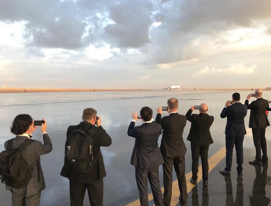 A farewell to Their Royal Highnesses, leaving Alexandria after the rainstorm, the airport like a sheet of glass #RoyalVisitEgypt <a href="/ClarenceHouse/">Clarence House</a>